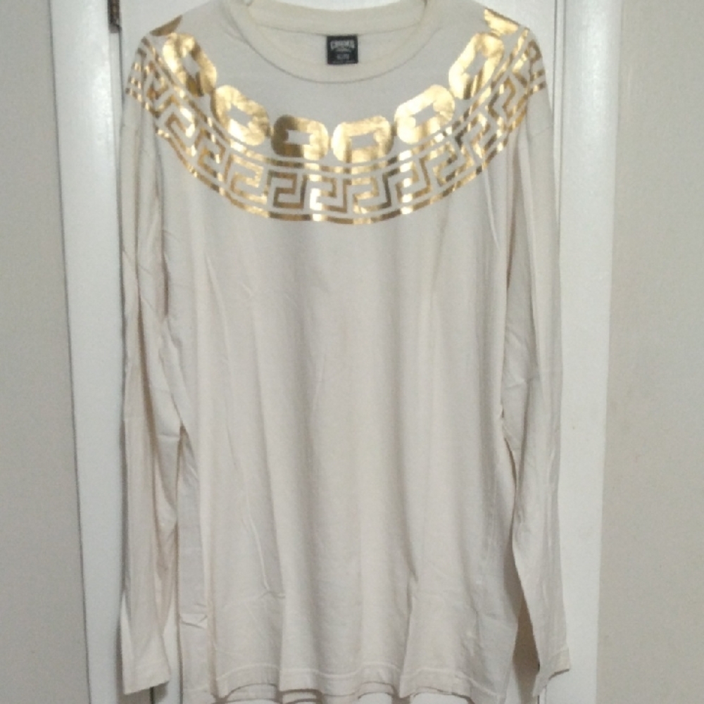 Crooks & Castles Cream Long Sleeve Top with Gold Design